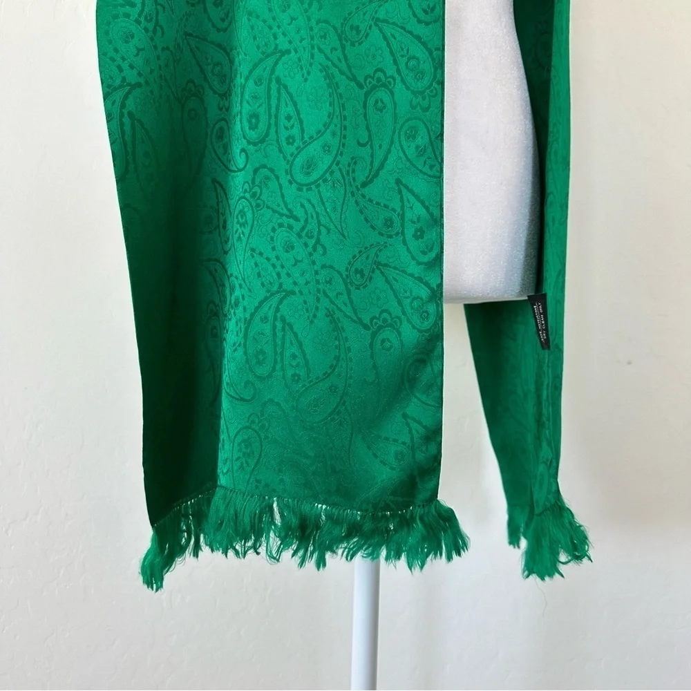Vintage Specialty House Green Paisley Fringe 100% Silk Scarf